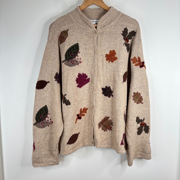 Draper'S & Damon'S Sweaters - Embroidered Fall Cardigan 3X Draper & Damons Leaves Oatmeal Linen Halloween Cozy